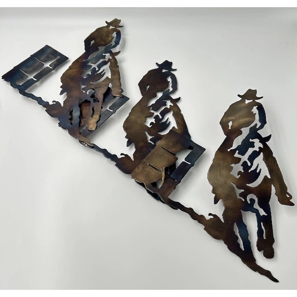 Michael J Krob Western Cowboy Metal Wall Art Steel Silhouette 27" Horse Decor